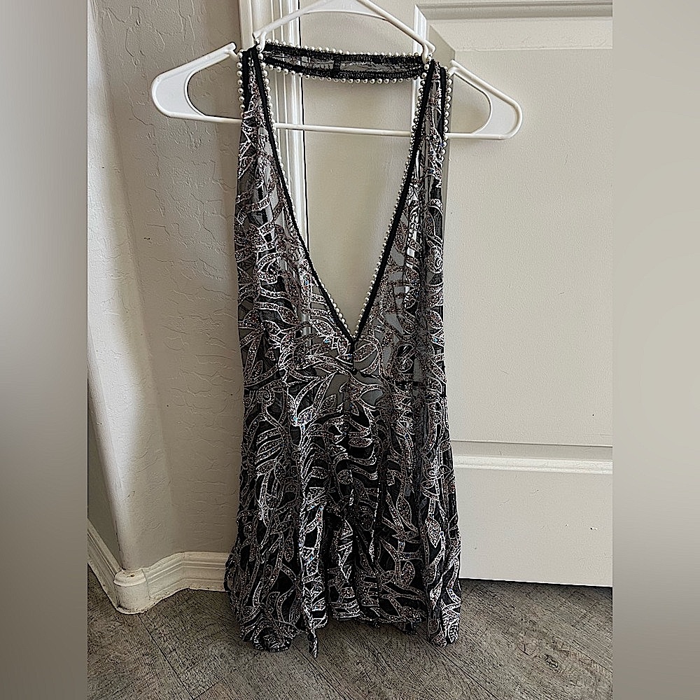 Urban Outfitters Black and Silver Babydoll Dress